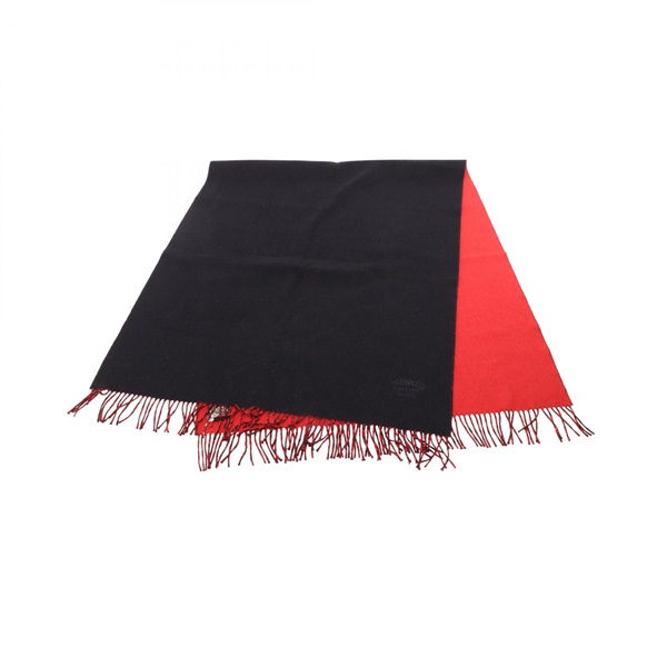 HERMES Stole wrap cashmere Black Red Used Women