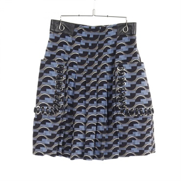 FENDI skirt cotton leather Blue Black Multicolor Used Women #38