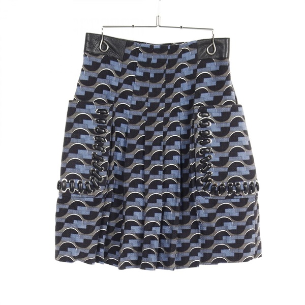 FENDI skirt cotton leather Blue Black Multicolor Used Women #38