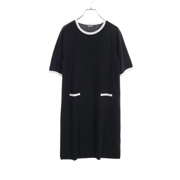 S Max Mara one piece dress M size short sleeves wool Cashmere Black White Used