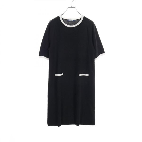 S Max Mara one piece dress M size short sleeves wool Cashmere Black White Used