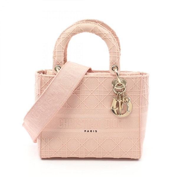 Dior LADY D-LITE Medium 2way shoulder Handbag canvas Pink Used Women crossbody