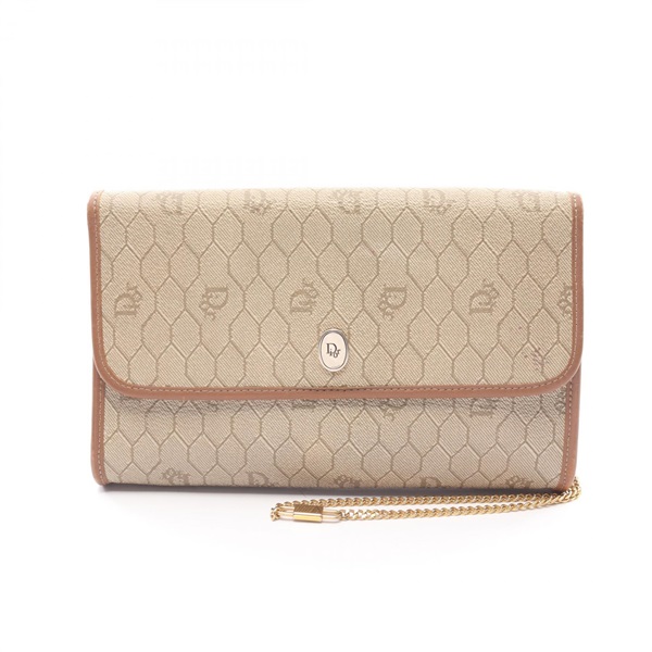 Dior Honeycomb chain Shoulder Bag PVC coated canvas leather Beige Used Women GHW