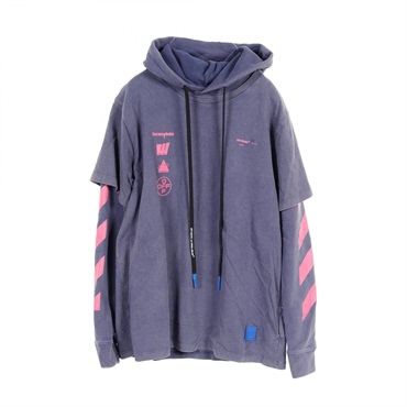 OFF-WHITE DIAG MARIANA DOUBLE TEE HOODIE cotton Blue Pink Used mens #S