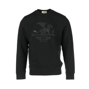 HERMES Ex-Libris Dragon sweatshirt cotton Black Used mens #L