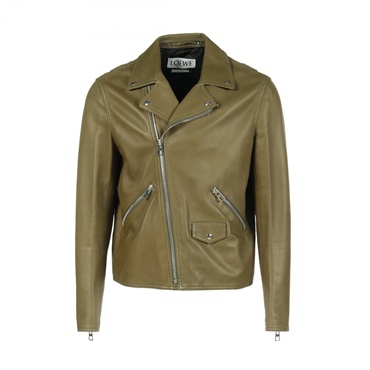 LOEWE motorcycle jacket leather Khaki Used mens #52