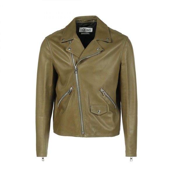 LOEWE motorcycle jacket leather Khaki Used mens #52