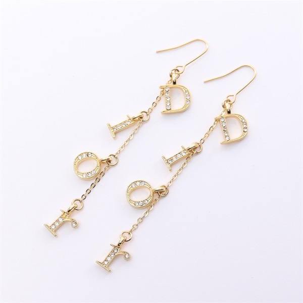 Dior Dior logo Pierced earrings Gold Plated Rhinestone Used women