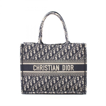 Dior BOOK TOTE Medium Hand Bag canvas White Navy Used Women