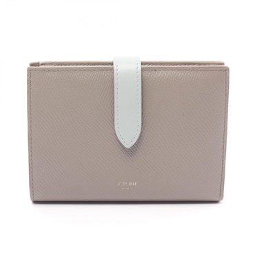 CELINE Medium strap wallet Purse leather Beige Blue Used Women