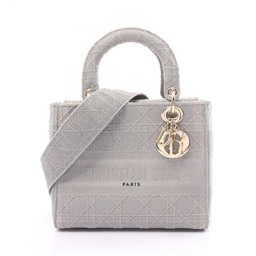 Dior LADY D-LITE 2way Medium Handbag canvas Gray Used Women shoulder GHW