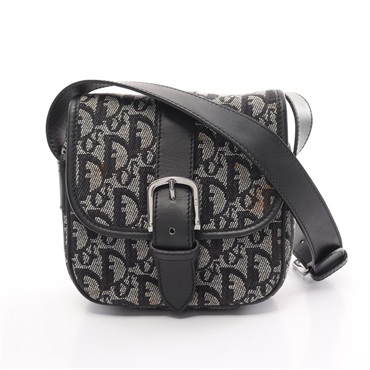 Dior Trotter Crossbody Shoulder Bag canvas leather Black Beige Used Women