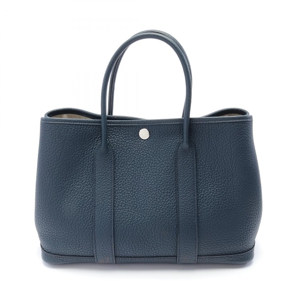 HERMES Garden party TPM Tote Bag Clemence leather Navy Blue indigo Used Women R