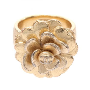 CHANEL Camelia Ring Gold Plated Used women CC Coco US size 6.75