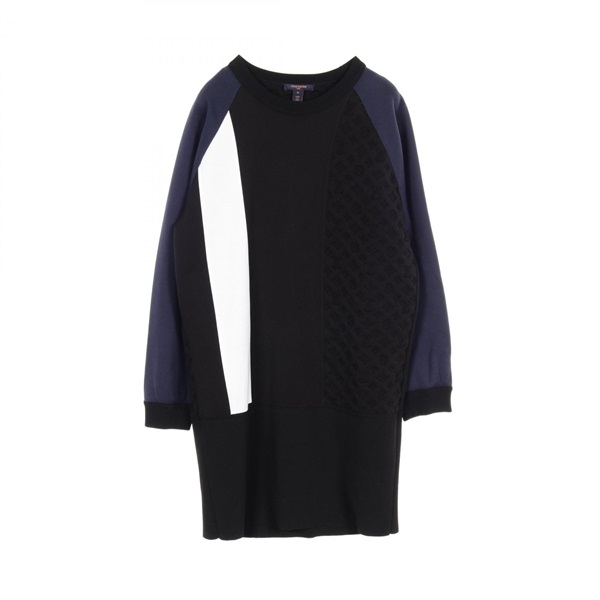 LOUIS VUITTON Monogram sweatshirt dress cotton Black Navy White Used Women XL
