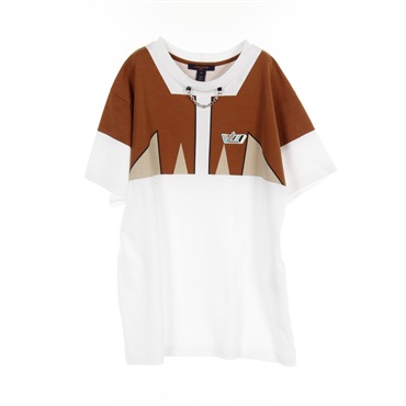 LOUIS VUITTON LV logo T-shirt cotton White Brown Beige Beige Used