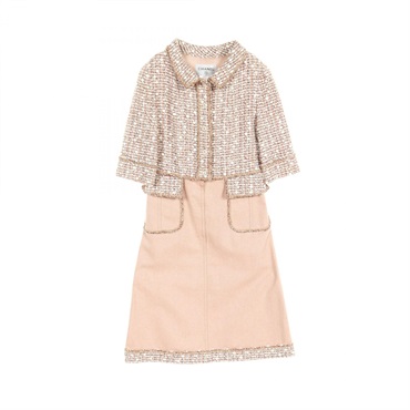 CHANEL COCO Mark button Dress P28153 cotton wool Pink Multicolor Used Women