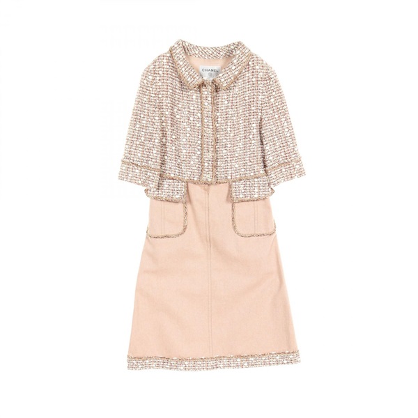 CHANEL COCO Mark button Dress P28153 cotton wool Pink Multicolor Used Women