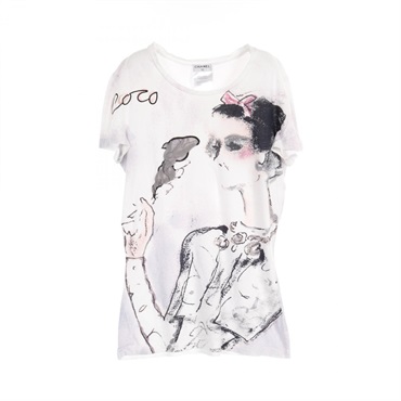 CHANEL Coco Mademoiselle T-shirt cotton White Purple Used Women size 34