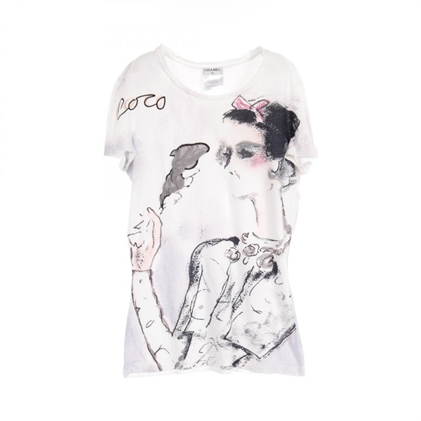 CHANEL Coco Mademoiselle T-shirt cotton White Purple Used Women size 34