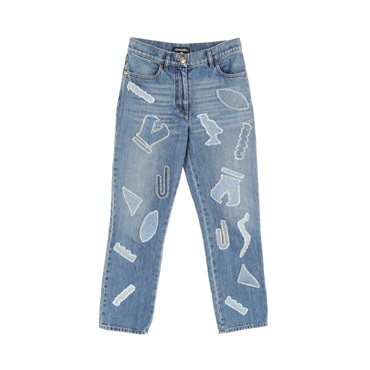 CHANEL Patch design Denim pants jeans #34 P61828V47197 cotton Navy Used