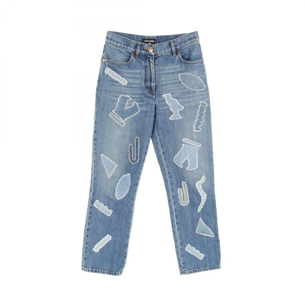 CHANEL Patch design Denim pants jeans #34 P61828V47197 cotton Navy Used