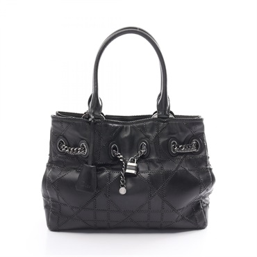 Christian Dior Tote Hand Bag Lamb leather Black Used Women