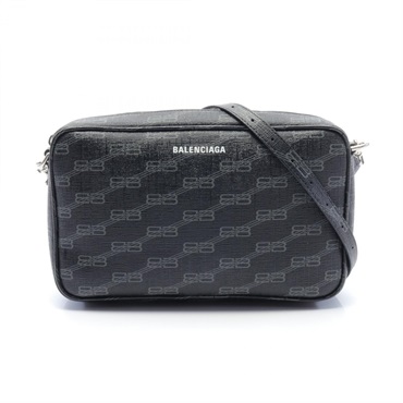 BALENCIAGA BB Monogram Signature Medium Camera Shoulder Bag 702723 canvas Black