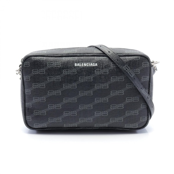 BALENCIAGA BB Monogram Signature Medium Camera Shoulder Bag 702723 canvas Black