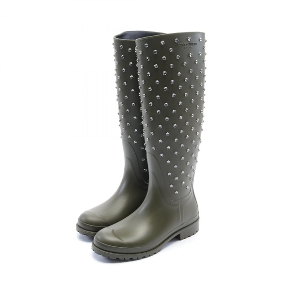 SAINT LAURENT PARIS rain boots shoes rubber Khaki Used Women #37