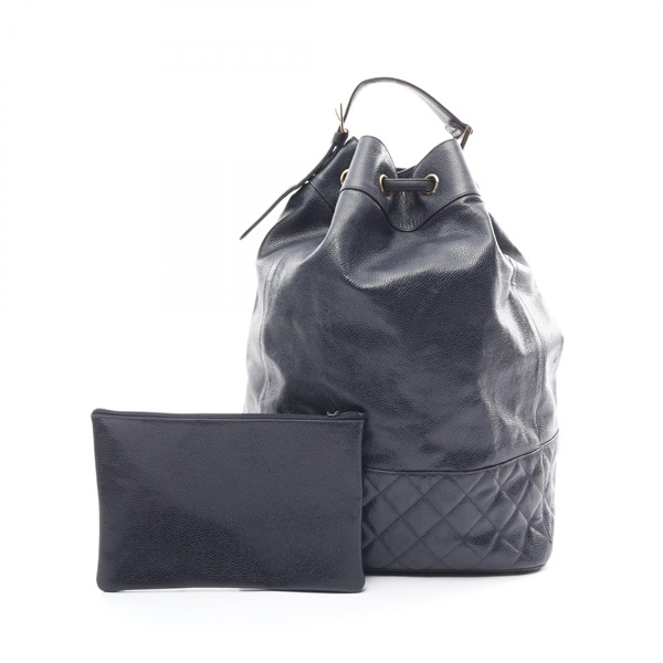 CHANEL COCO Mark drawstring daybag Backpack Caviar skin Navy Used