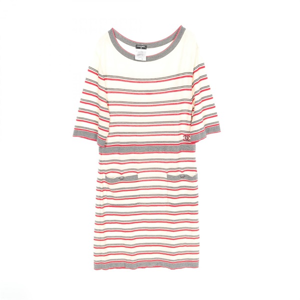 CHANEL COCO Mark Dress P45686K05711 wool cotton cashmere Beige Red Used #36