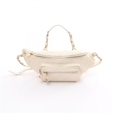 CHANEL Matelasse Waist bum bag AS0556 leather White Used GHW