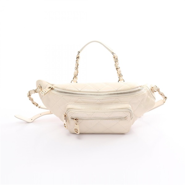 CHANEL Matelasse Waist bum bag AS0556 leather White Used GHW