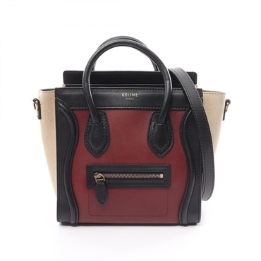CELINE Luggage Nano Shopper 2way Handbag 168243 leather Suede Black Red Used