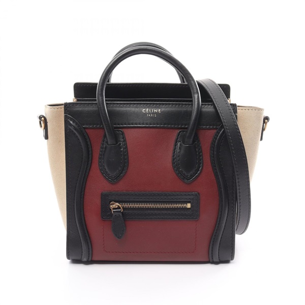 CELINE Luggage Nano Shopper 2way Handbag 168243 leather Suede Black Red Used