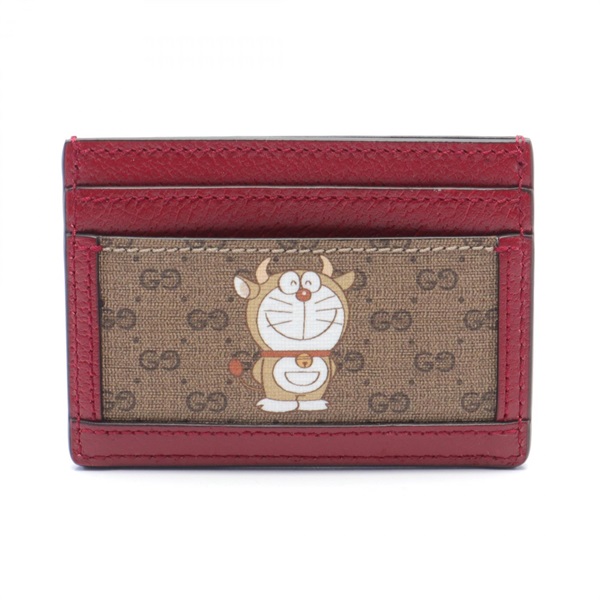GUCCI Doraemon Mini GG Supreme Card Case holder 654539 leather canvas Brown Red
