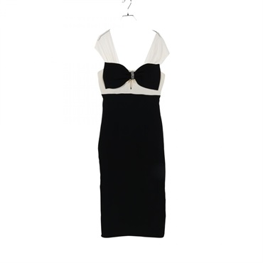Self-Portrait Ribbon Tight Midi Dress polyester Black White Used Women #US4