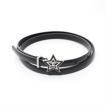 CHANEL COCO Mark Star belt leather Rhinestone Black Clear Used Women CC
