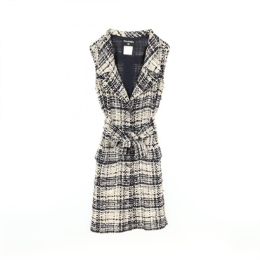 CHANEL one piece dress sleeveless #36 check P28158 Nylon cotton wool Beige used