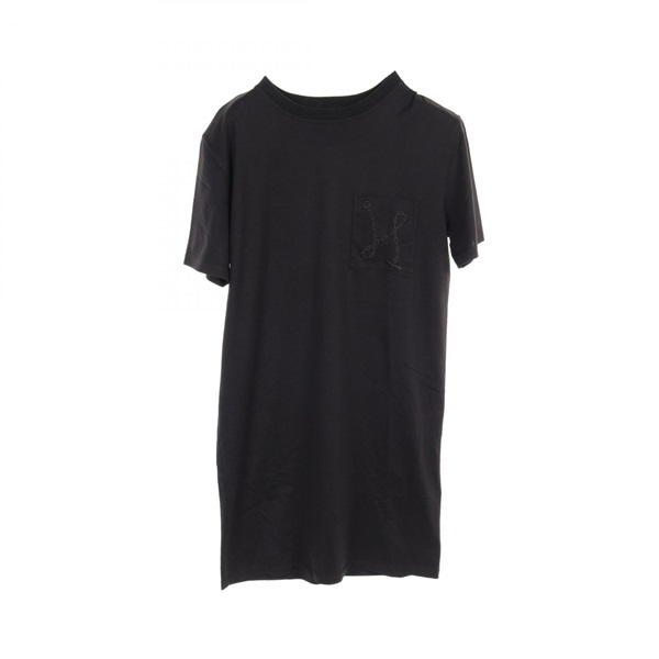 HERMES Chaine dancre embroidery Dress #38 short sleeves cotton Black Used