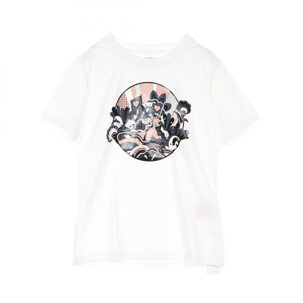 HERMES Micro Cartouche T-shirt #38 short sleeves 2E4613DU cotton White Used