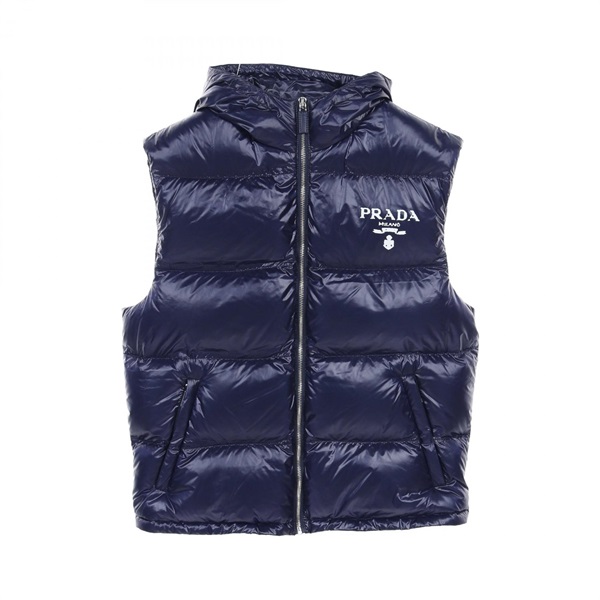 PRADA Logo print Down Puffer vest SGC090 Nylon Blue Used mens #S