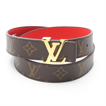 LOUIS VUITTON LV Initials 30MM Ceinture belt M0322 Monogram Brown Red Used GHW