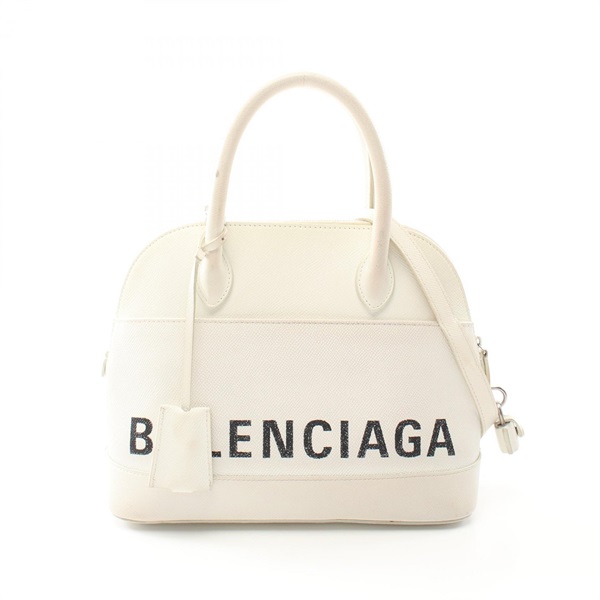 BALENCIAGA Ville Top Handle 2way Hand Bag S 518873 leather White Black Used logo