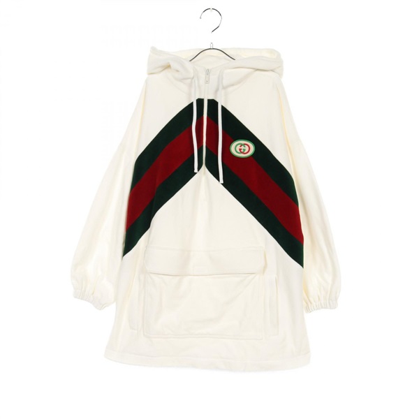 GUCCI Web stripe chenille cotton Hoodie Dress 678707 Nylon White Used Women #M