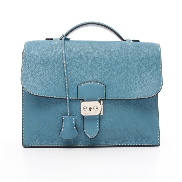 HERMES Sac Adepeche 27 Business bag Togo leather Blue jean Used mens I SHW