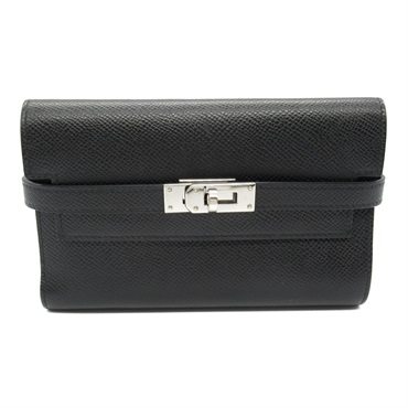 HERMES Kelly wallet medium Tri-fold purse Y Epsom Black Used SHW