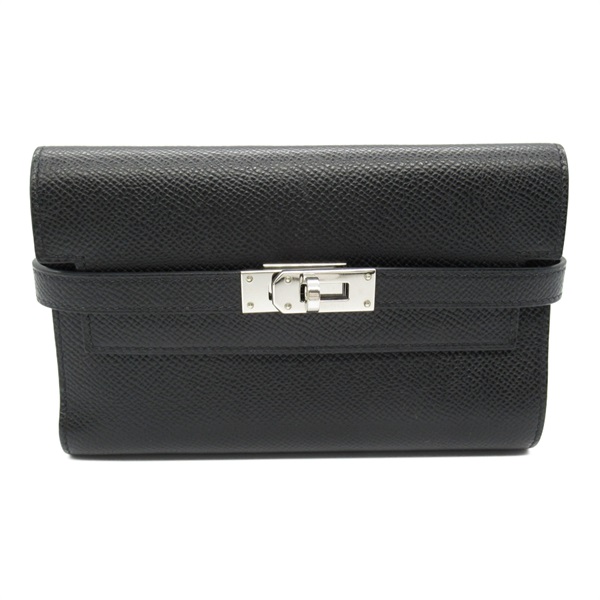 HERMES Kelly wallet medium Tri-fold purse Y Epsom Black Used SHW