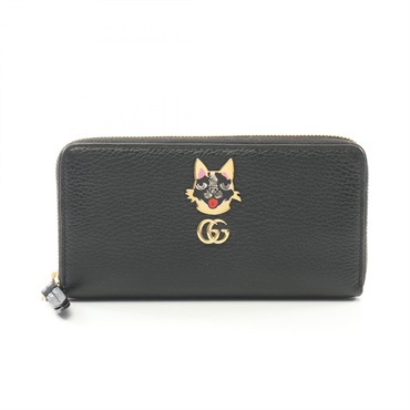 GUCCI GG Marmont Bosco Around long wallet leather Black Used Women